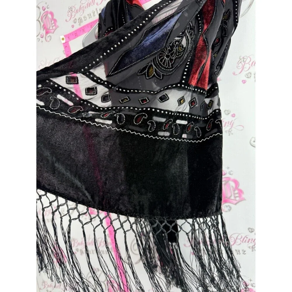 Scarf wrap Black and Burgundy Embellished Women's Scarf - Brand Unbranded
